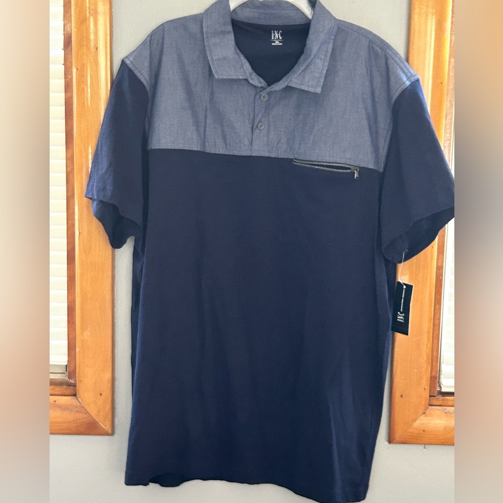 NWT Men’s Navy & Gray Two-Toned Polo by INC at Macy’s, size XL. SLIM cut.